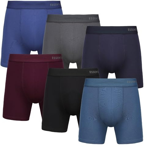 The Essentials Wardrobe Boxers Homme Bambou Lot de 6 Doux Respirants sous-vêtements Premium Ceinture Élastique Tissu Soyeux Poche Contourée Stretch Élasthanne S-XL