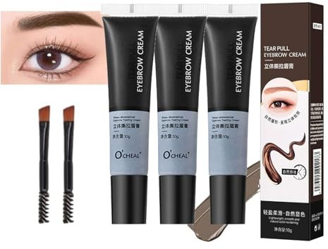 Gel para Cejas Peel Off de 3 pzas con Pincel, Gel de Tatuaje de Cejas de Color Semipermanente, Tinte Impermeable para Cejas, Color Rápido, Maquillaje Impermeable de Larga Duración (02#)