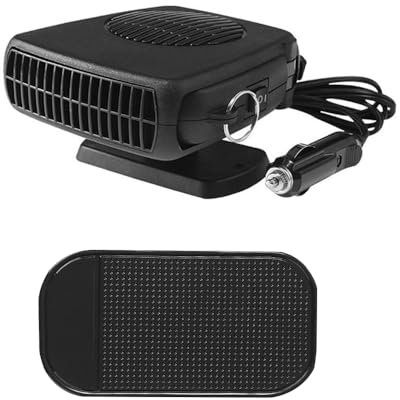 Gobesty 12V Car Heater Fan, 2 in 1 Portable Car Windscreen Demister 150W Plug in Cigarette Lighter Auto Heater Car Defogger with Heating & Cooling Function, Non-slip Mat (Black)