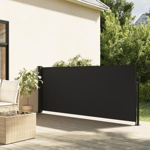 Homgoday Auvent Latéral Rétractable Noir 100x500 cm, Protection de l'intimité et Vent, Paravent Store Clôture de Jardin, Extensible Brise Vue pour Extérieur Balcon Terrasse