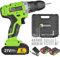 Conentool 21V Cordless Drill Set, Electric Drill with 2 × 2000 mAh Lithium Batteries, 2 Speed Power Drill Torque 25+1, 45 N.m Max Cordless Screwdriver with LED Light, 36PCS Accessories, Green