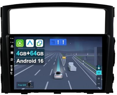 CADLEY 9” [4+64G] Android 16 Autoradio für Mitsubishi Pajero 4 V80 V90 2006-2016-mit Wireless Apple CarPlay|Android Auto|Mirror Link|GPS Navigation|Bluetooth 5.0|USB|Navi|FM+Rückfahrkamera