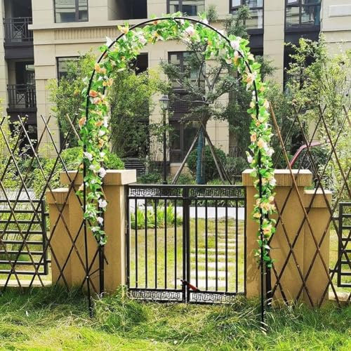 Pérgola de metal para jardín, arco, enrejado, para plantas trepadoras, resistente a la intemperie, marco de acero, diseño independiente, color blanco, 2,4 m de ancho x 2,2 m de alto