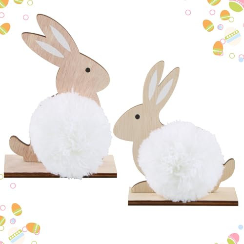 FainFun Osterdeko Hasen Holz, 2er Pack Aufsteller für Ostern, Hasen Deko für Den FrüHling, Drinnen und DraußEn, Osterdeko Holz，Osterdekoration Garten (Weiß)