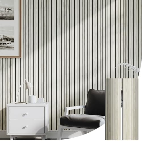INMOZATA 2pcs Acoustic Wall Panel Wood, Wood Slats Wall Panelling, 3D Wall Panels for Decorative&Sound Absorbing Acoustic Panels 2400x600mm,White Oak