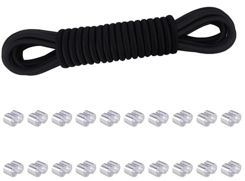 VirtuGro Elastic Bungee Cord 10mm x 10m Heavy Duty Shock Cord Elastic Rope with 20pcs Aluminum Crimping Loop Sleeves, Black Bungee Rope for Tarpaulin Luggage Camp Tent Kayak Trailer