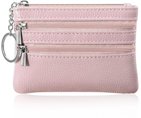 GGUFAY Porte - Monnaie pour Hommes et Femmes, avec Fermeture à Glissière et Porte - Clés, Adapté pour Poches de Pantalon ou Veste, Organisateur de Cartes et de Coins (Rose)