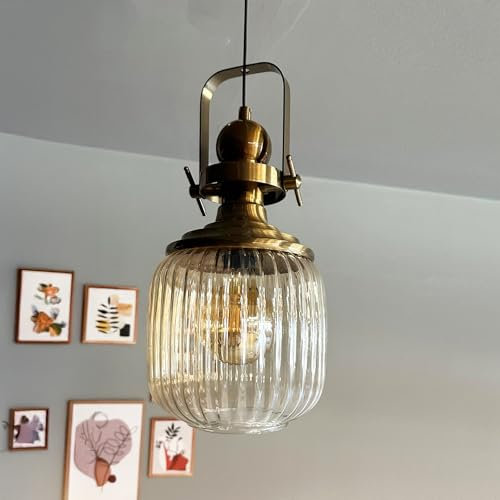 bamyum Mopa Pendelleuchte Vintage Glas, 20 cm Retro Hängelampe Esstich, Pendelleampe Kugel Glas, Küchenlampe Wohnzimmer E27, Glaslampe Hangend Esstich, Lampenschirm