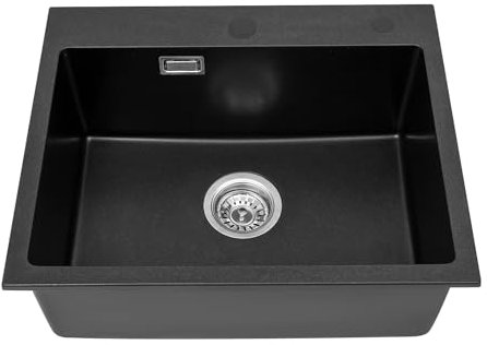 Évier de cuisine en pierre de quartz - 45 x 55 cm - 23 cm de profondeur - Petit évier de cuisine - Noir
