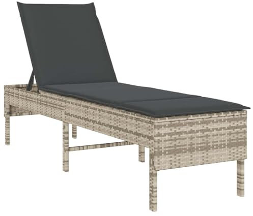 vidaXL Sonnenliege mit Auflage Hellgrau 55x200x44 cm Poly Rattan