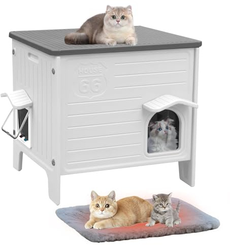 Kunststoff Outdoor Katzenhaus mit Matte, wetterfest & ganzjährig geeignet (Weiß)