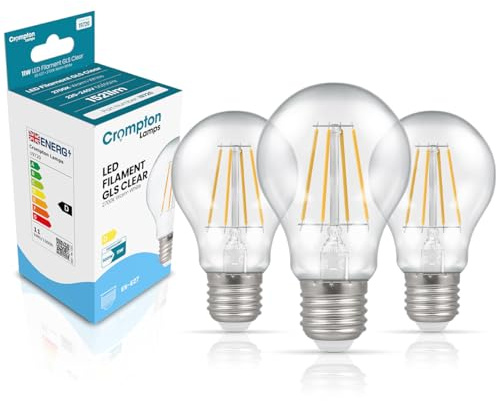 Crompton Lamps Filament GLS LED Light Bulb ES-E27 | 11W = 100W Equivalent | Warm White 2700K | Energy Efficient | Edison Screw Lightbulb | Long Life 15,000-Hrs | Clear Glass | Dimmable | 3-Pack