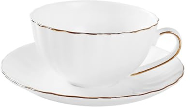 BESTYASH European Style Porcelain Coffee Mug and Saucer Set Bone China Tea Cup with Dish White Ceramic Drinks Container for Coffee Tea Milk Hot Chocolate and Elegant Set