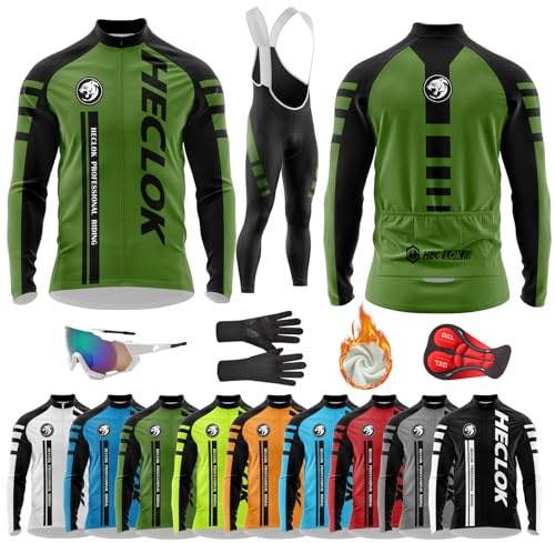 HECLOK Winter Radkleidung Herren: Thermo Set mit Winddichtem Trikot & Hose 9D Gel | Radsportanzug für Herbst & Winter | Thermofleece für maximalen Komfort