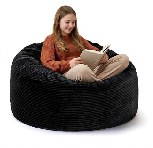 Yagamo Bean Bag Chairs for Teens, 3FT Bean Bag with Memory Foam Filling, Bean Bag Chairs with Plush Microfiber Removable Cover, Cozy Sofa for Reading, Gaming-Black