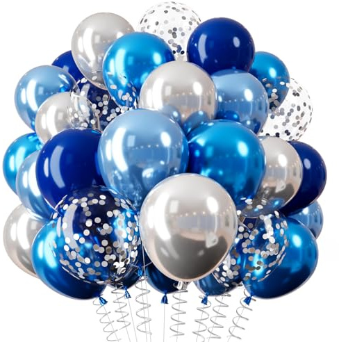 QIFU Luftballons Blau Silber, 36 Stück Luftballons Geburtstag Metallic Blau | 12 Zoll Helium Ballons Marine Blaue Luftballon Silber Konfetti für Bluey Geburtstag Jungen Baby Shower Graduierung Abschluss