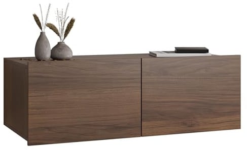 Mirjan24 TV Schrank Calabrini 100 BR03, TV Lowboard mit Grifflose Öffnen, Fernsehschrank Hängeschrank Hochglanz Matt Wohnwand (Nuss Warmia)