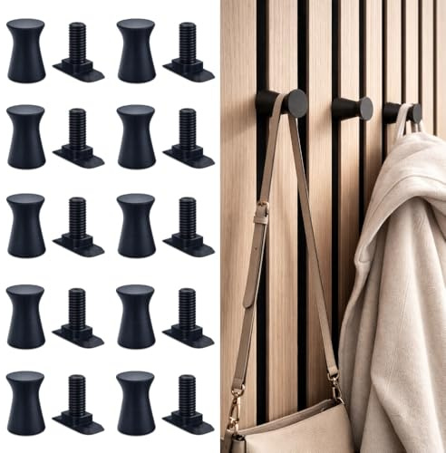 Kstar Haken für Akustikpaneele Rund – Garderobenhaken Wandpaneel ohne Bohren – Wandhaken für Lamellenwand & Holzpaneele – Akustikpaneel Zubehör – 10 Stück