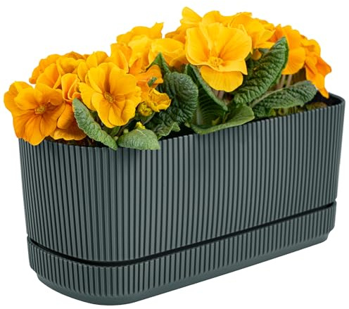 KONZEPT Blumenkasten für Balkon mit Untersetzer – 3L Balkonkasten aus wetterfestem Kunststoff, ideal für Fensterbank, Garten, Innen- & Außenbereich