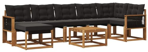 vidaXL Outdoor-Sofagarnitur mit Kissen 8 pcs Natürlich und Schwarz, Moderne Minimalistische Gartenlounge, Robuste wetterfeste Möbel, Bequeme Texilene Couch, Sitzplatz für den Garten