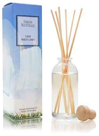 Urban Naturals Crisp White Linen Reed Diffuser Gift Set | with Citrus, Ozone, Ylang-Ylang, Lilies & Sandalwood Scent Notes for a Fresh, Clean Cotton Smelling Home | Made in The USA – Great Deal!