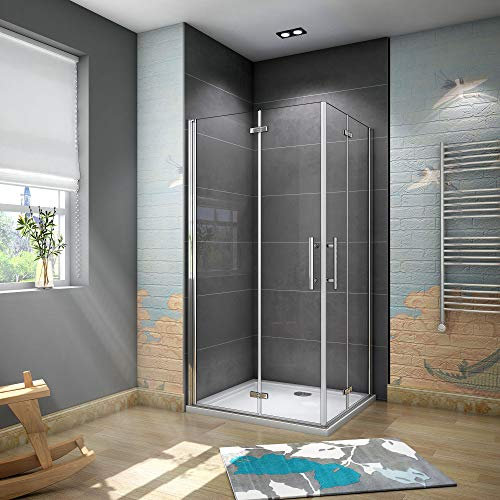 Mamparas de Ducha Angular Doble Puerta Plegable 6mm Antical 100x70x185cm + Plato de Ducha