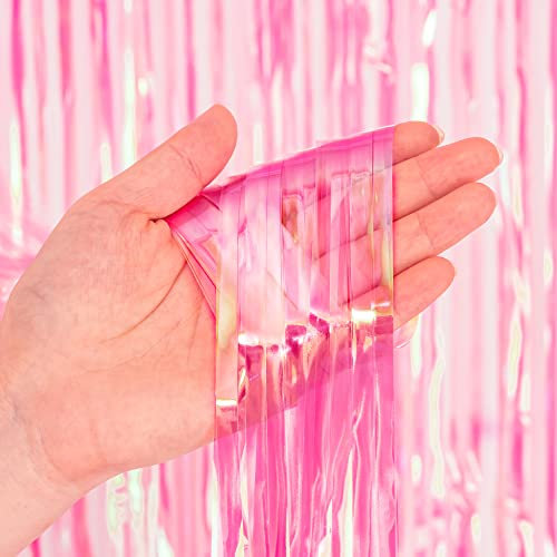 2 Pack Iridescent Fringe Foil Curtain Backdrop - BRAVESHINE Metallic Foil Fringe Holidays Party Iridescent Fringe Photo Backdrop Multicolor Curtain Door Streamers(Gold & Pink,1x2m)