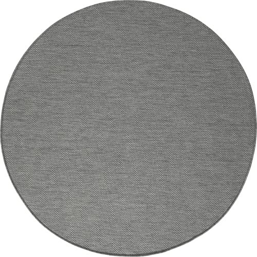 Taracarpet Outdoor Teppich Wetterfest Wohnzimmer Balkon Küchenteppich Flachgewebe Sisaloptik Einfarbig Uni anthrazit dunkelgrau 120x120 cm rund