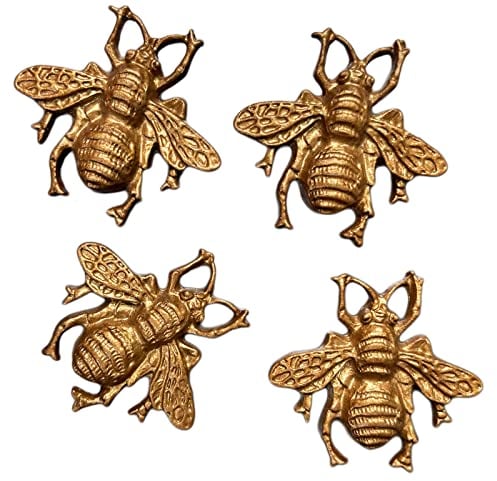 Bumble Bee Fridge Magnets Set 4 Distressed Gold Metal Kitchen Memo Note Holder