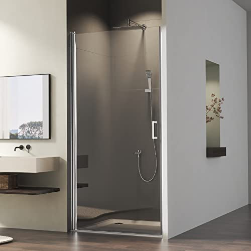 Goezes Duschkabine Einzelschwingtür in Nische 75cm, 5mm ESG NANO Glas, Sicherheitsgla Duschtür Höhe 195cm, Silber Duschabtrennung Eckeinstieg mit Pendeltüren, Schwallschutz Duschtür, Duschwand