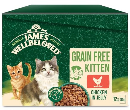 James Wellbeloved Kitten Grain-Free Chicken in Jelly 12 Pouches, Hypoallergenic Wet Cat Food, Pack of 1 (12x85 g)