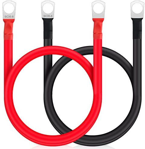 JatilEr 2 Stück Batteriekabel M8 50cm, Batteriekabel 12v Batterie Kabel 35mm2 Kupfer, Stromkabe Überbrückung, Autobatterie Plus Kabel Mit 2 Ösen, für Motorrad Solar Autobatterie Massekabel Auto Usw