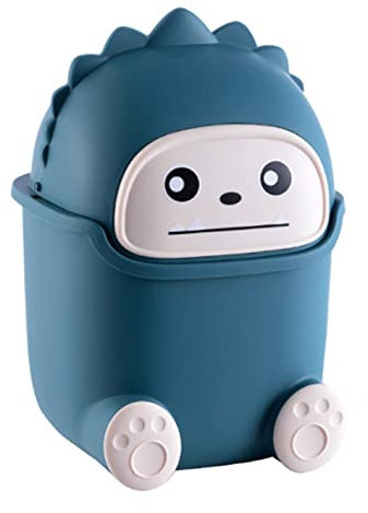 Tischabfalleimer Niedlich Mini Desktop-Mülleimer Cartoon Tischmülleimer mit Deckel Papierkorb für Kinderzimmer Büro Kosmetikeimer Kinder Karikatur Abfalleimer Tisch Dekoration (Dunkelblau)