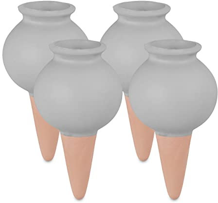Relaxdays Arrosage en Terre Cuite, Lot de 4, 100 ML chacun, pour intérieur (Chambre) ou extérieur (Balcon), Gris/Marron