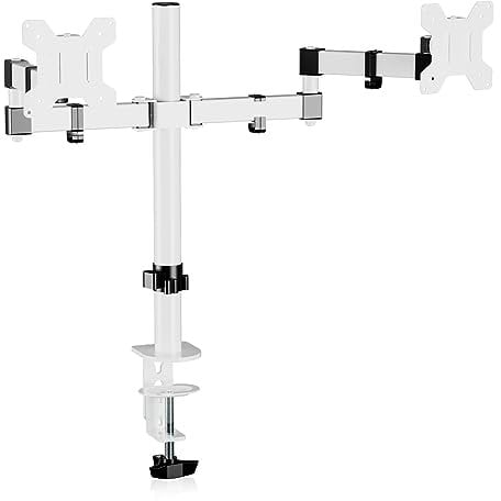 Bracwiser 10kg Dual Monitor Mount Stand for 13-32 inch LCD LED Screens, Tilt Swivel Rotation Height Adjustable PC Monitor Arm Desk Mount VESA 75/100mm White