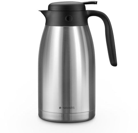 Navaris Carafe Isotherme - Pichet 2 L Double paroi en Acier Inoxydable - Carafe Isotherme et hermétique café thé Eau Lait jus