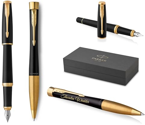 PARKER Urban Kugelschreiber und Füllfederhalter Twist mit Gravur | Premium Stift | Geschenkbox | personalisiertes Geschenk | Namen | graviert | Jahrestag | Geburtstag (Muted Black G.C.)