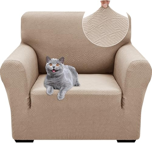 Ystyle Stretch Sofa Überzug 1 Sitzer, Sesselschoner rutschfest Mit Armlehne, Elastische Couch Überzug Jacquard, Universal Sofa Cover Moderne, Sofaschoner Hund Katze Wohnzimmer, Khaki
