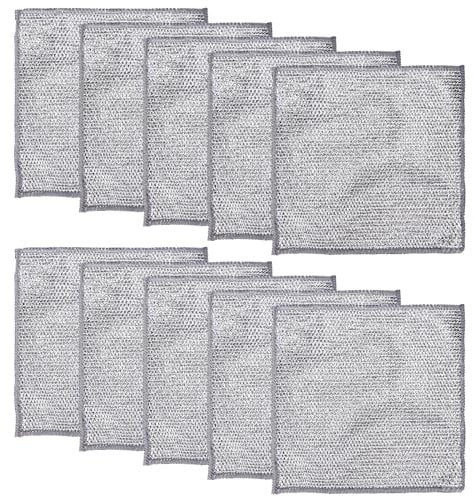 NQEUEPN 10pcs Multifunctional Non-Scratch Wire Dishcloth, 7.87x7.87 Double Layer Multipurpose Wire Dishwashing Rags Steel Wire Mesh Dish Towel Dish Scrubber for Various Kitchen Utensils
