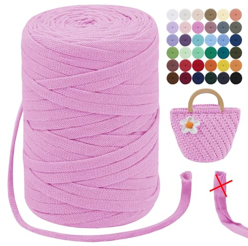 LEREATI T-Shirt Garn 7mm Textilgarn zum Häkeln für Körbe 100m / 250g Bändchengarn Makramee Häkelgarn Stoff Dickes Garn für Taschen Korb Decke, Heimdekoration (Pfirsich Rot)