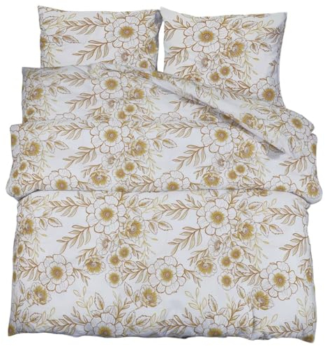 vidaXL Bettwäsche Set, Bettbezug in elegantem Look, Deckenbezug Kissenbezug mit verstecktem Knopfverschluss, Bettdeckenbezug Duvetbezug, Weiß Braun 155x220cm Baumwolle