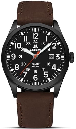 LN LENQIN Uhren Herren Militär Uhr 30M wasserdichte Armbanduhr Herren Analog Quarz Uhren für Männer mit Datum Feld Uhr Taktische Leder Band