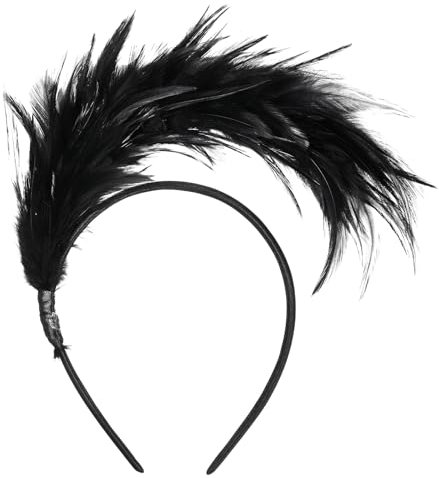 Dilunave Bunt Feder Stirnband Fascinator Stirnbänder Cosplay Feder Haarband Karneval Party Kopfschmuck Regenbogen Feder Haarreif Kostüm für Ostertag Hochzeit Halloween Party(Schwarz)