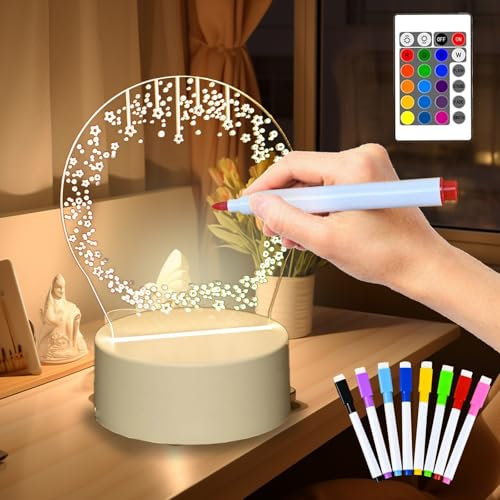 Yootiko DIY 3D Nachtlicht Mit Led Letterboard,Led Note Board Mit Löschbarer Stift,16-Farben USB Touch Dimmbar Nachttischlampe,Leuchtschrift Nachrichtentafel Geschenk für Kinder,Frauen,Mama,Schwester