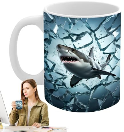 Shark Mug, 3D Coffee Mug - Ceramic Shark Water Mug | Large Capacity Coffee Mug, Creative Tea Cup Container for Christmas and Birthday, Dishwasher and Micr Safe