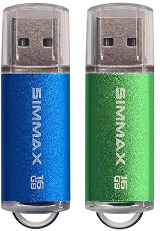 Memory Stick 2 Pack 16GB USB 2.0 Flash Drives USB Memory Stick Thumb Drive Pen Drive by SIMMAX (16GB Blue Green)