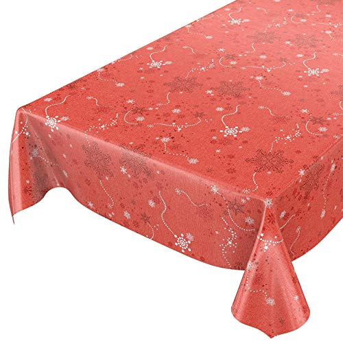 ANRO Wachstuchtischdecke Wachstuch Wachstischdecke Tischdecke Weihnachten Schneeflocken Rot abwaschbar wasserabweisend Gartentischdecke Meterware pflegeleicht Lotuseffekt 220x140cm