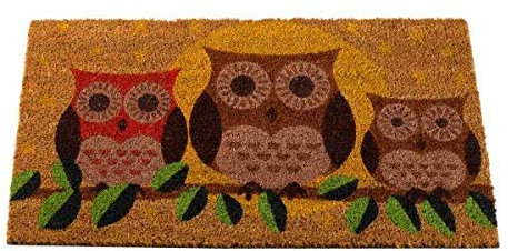 GadgetZone Large Novelty Printed Hooters Owl Welcome Mat Natural Coir Absorbent Entrance Doormat Vinyl Backed & Anti-Slip Rubber Floor Mat (hooters owl)