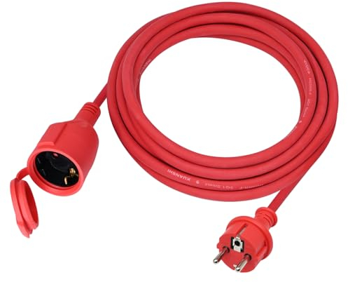 Verlängerungskabel Outdoor 10m für den Außenbereich, Gummi Verlängerung Stromkabel mit Schuko Stecker, IP44 Verlängerungsleitung 3G1,5 mm² Kabel, Elektrokabel außen, mit Schutzkappe, 3500w, Rot