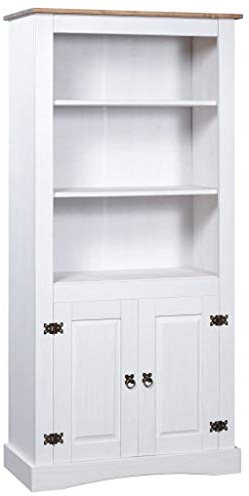 Festnight Mexiko-Stil Schrank mit 3 Offenen Regalböden und 1 Schrankfach Sideboard Beistellschrank Anrichte Kommode Highboard Schrank Kiefer Corona Weiß 80 x 40 x 170 cm